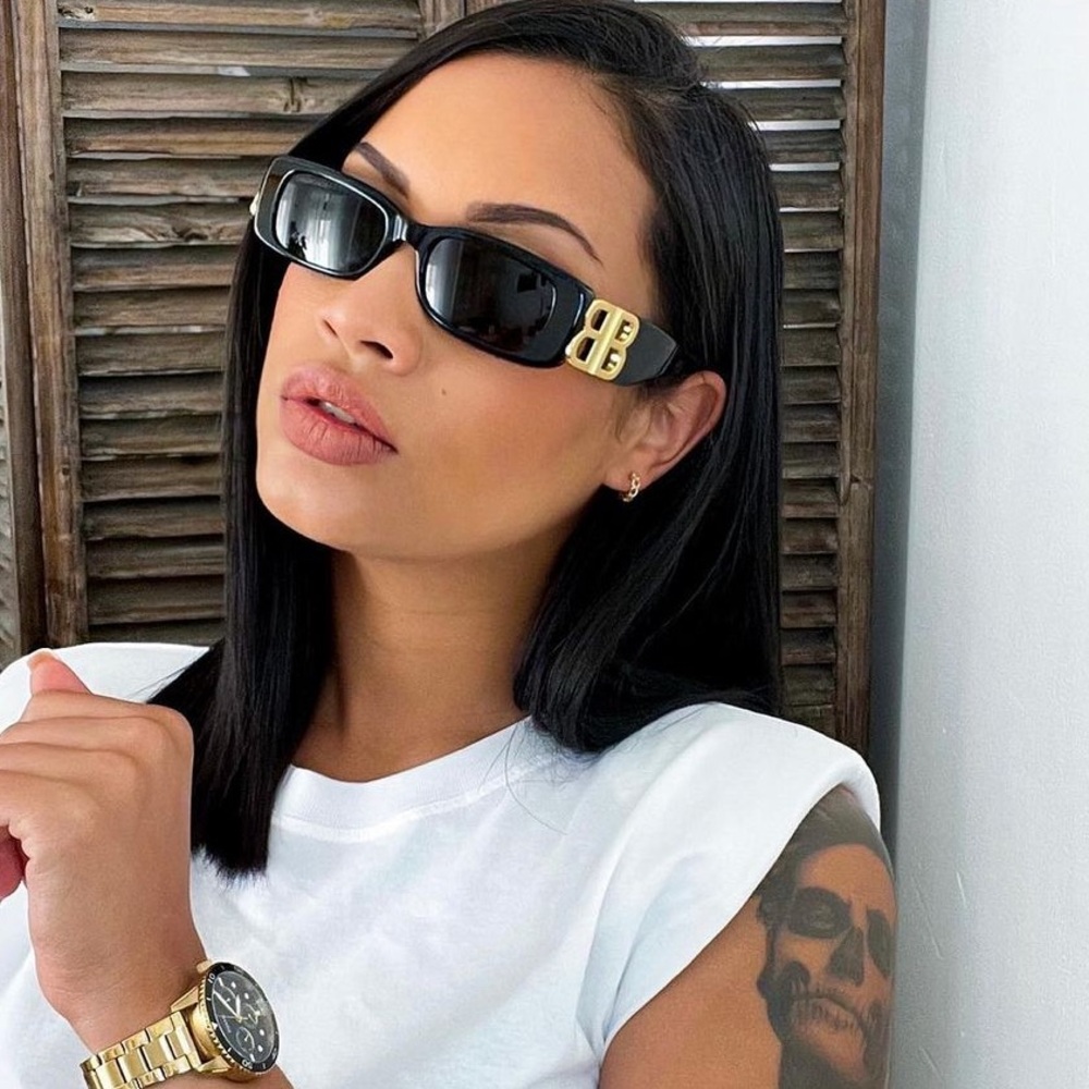 Balenciaga DYNASTY RECTANGLE SUNGLASSES IN BLACK